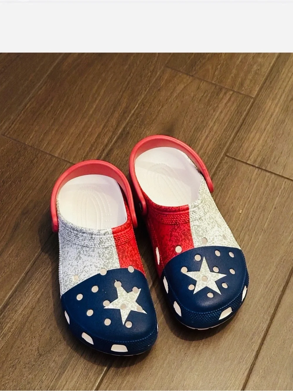 CROCS Kids Red White Blue Star Slip-On Clogs with Strap